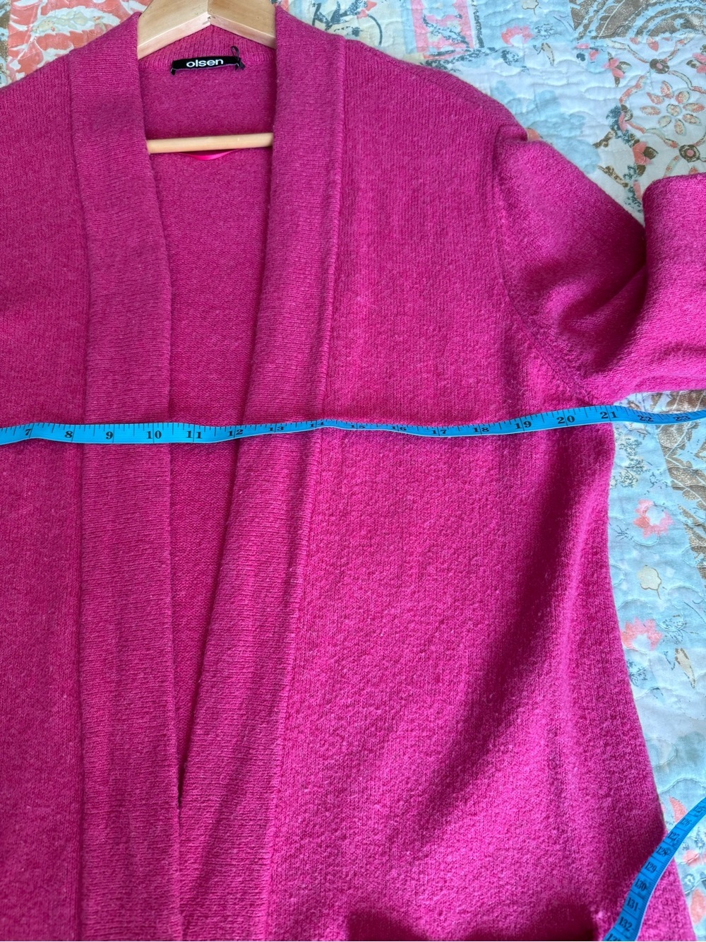 Women's Open-Front Hot Pink Cardigan with Pockets - Picture 11 of 13